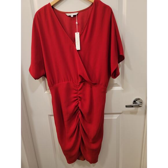 Trina Turk Red Blouson Dress with Hi Low Hem - Picture 2 of 9